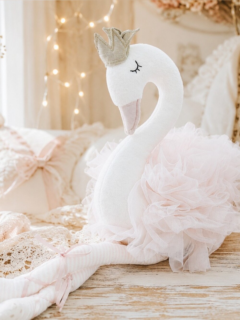 Mon Ami Designer Ballerina Swan Plush Doll Pink Tulle Crown Nursery Decor 19"
